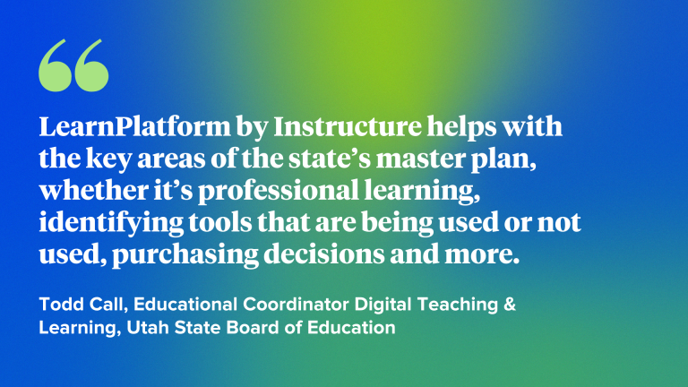 LearnPlatform by Instructure helps with the key areas of the state’s master plan, whether it’s professional learning, identifying tools that are being used or not used, purchasing decisions and more.