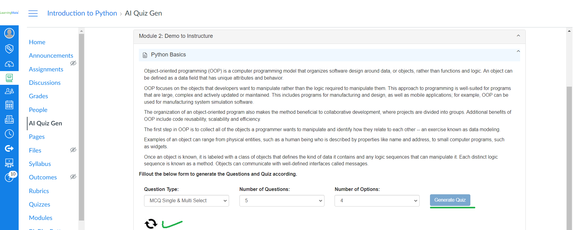 Generating AI quizzes 