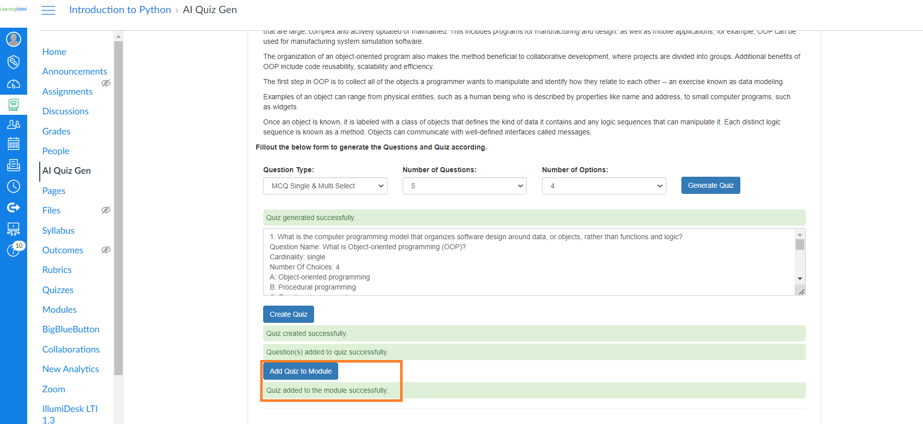 Add Created Quiz Into Canvas Module