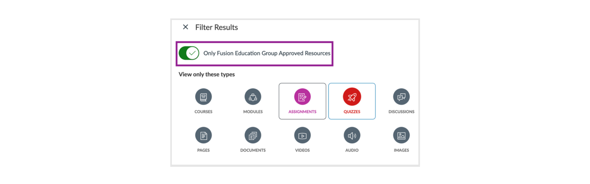 Fusion Academy Filters in Canvas Commons