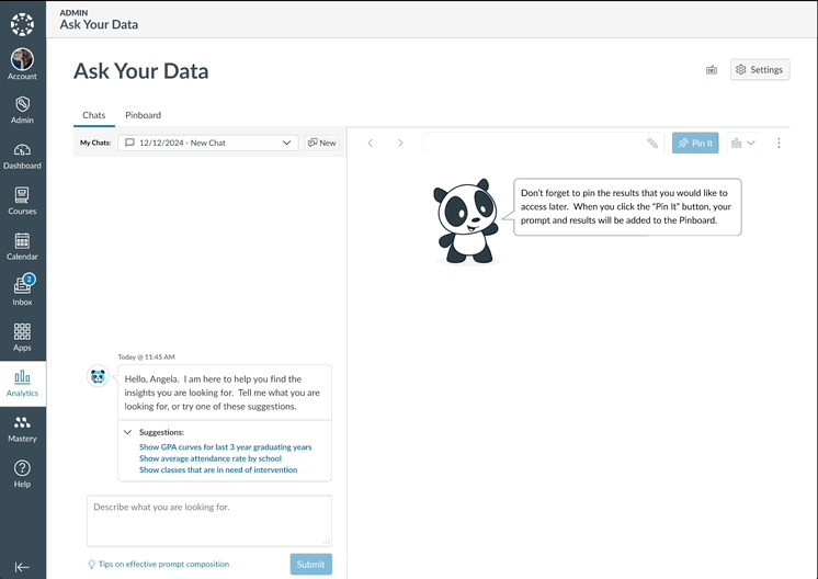 Example of Canvas LMS Ask Your Data Feature