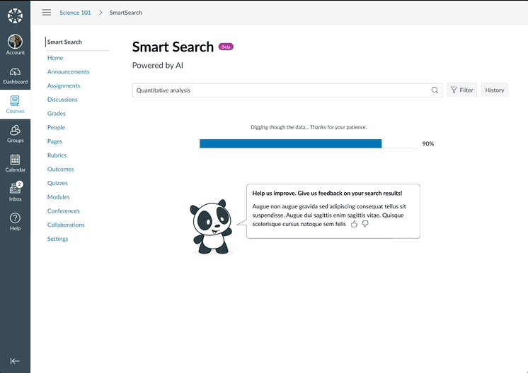 Example of Canvas LMS Smart Search Feature