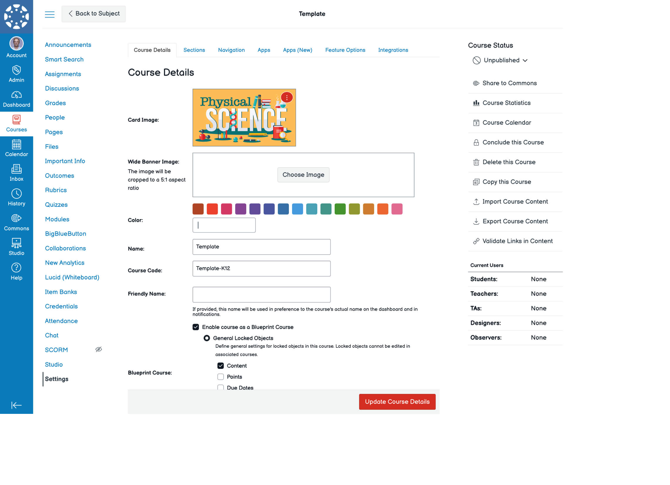 Canvas Customizable feature settings