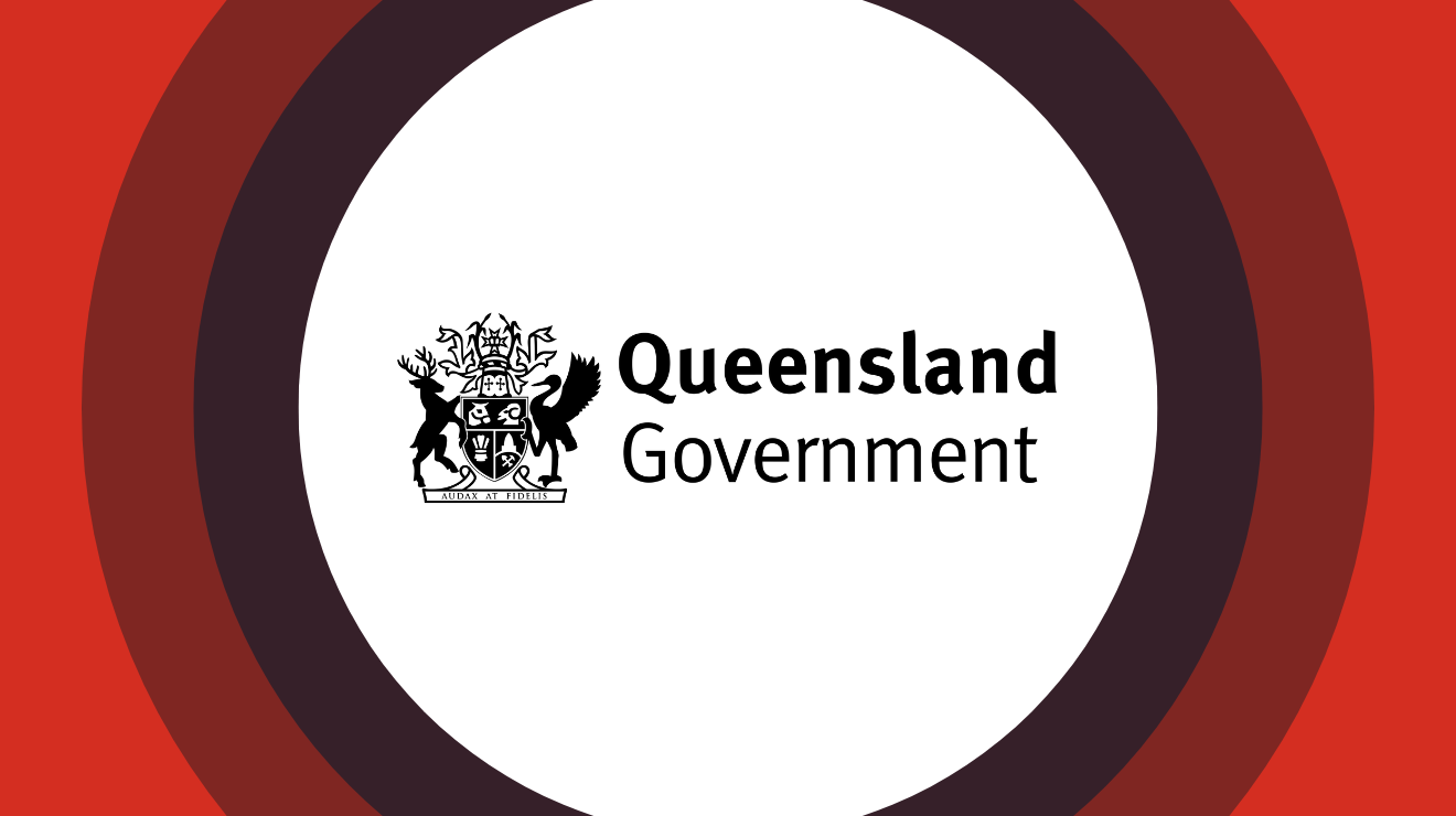 Queensland Government logo displayed on a red background.