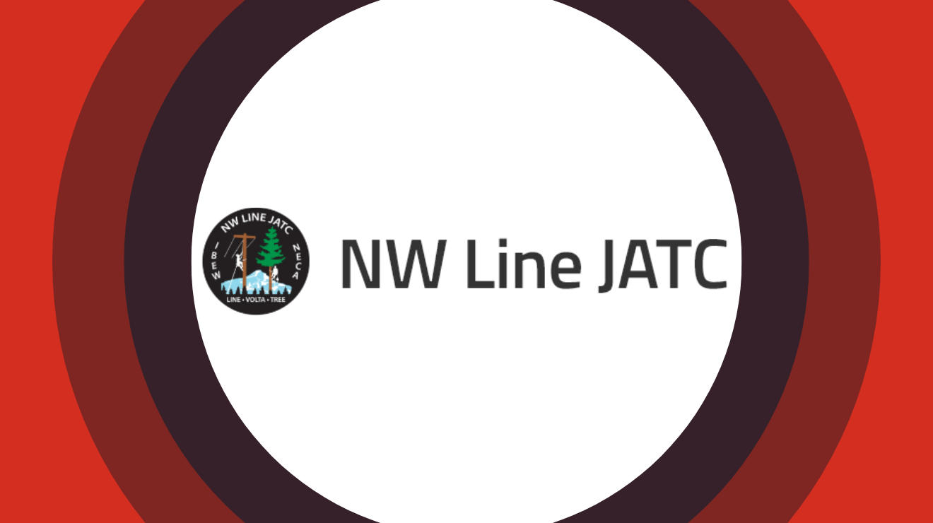 NW Line JATC logo centered on red and maroon concentric rings.