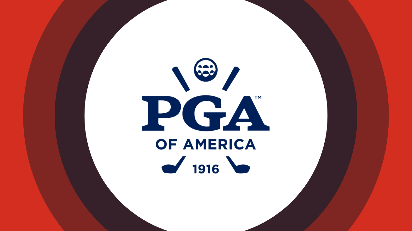 PGA of America logo centered on red and maroon concentric rings.