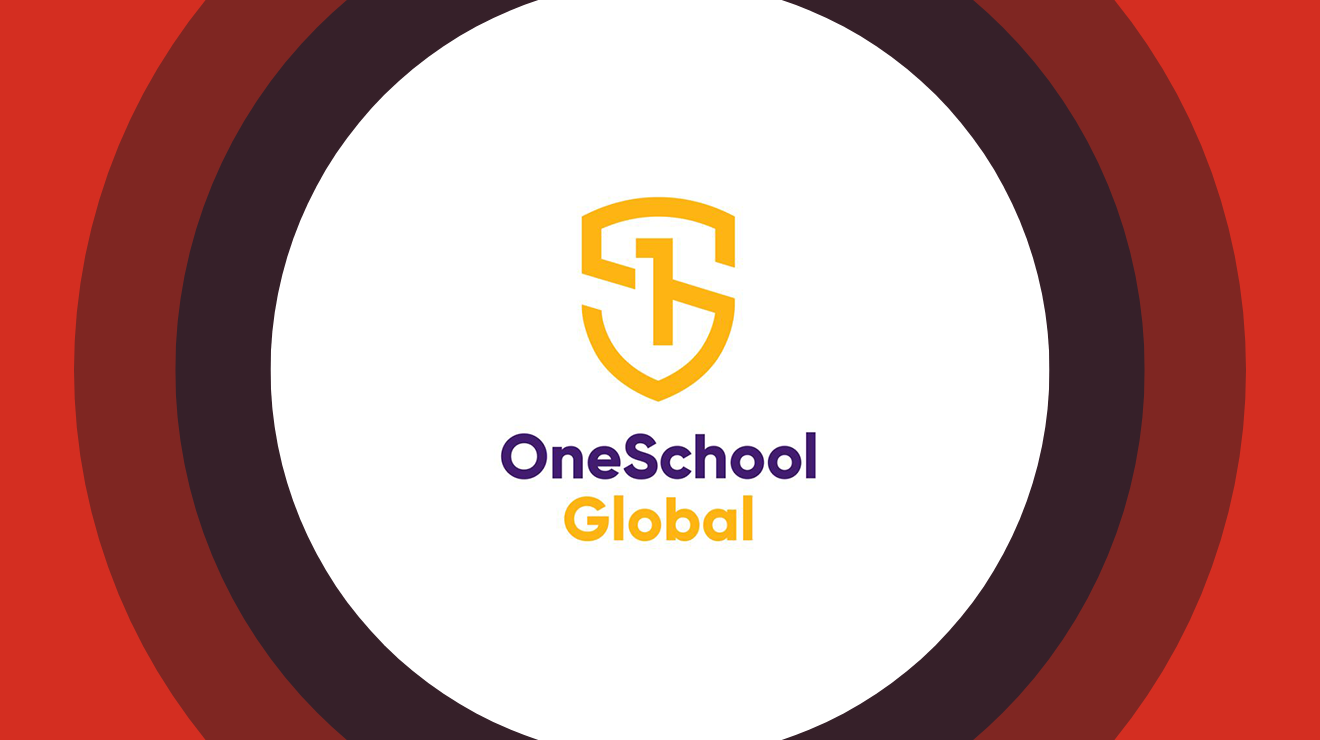 One School Global logo displayed prominently on a vibrant red background.