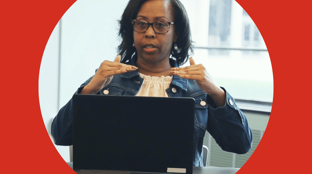 woman looking at a laptop