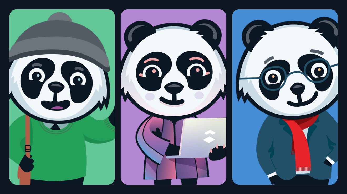 Three pandas from panda personalities quiz