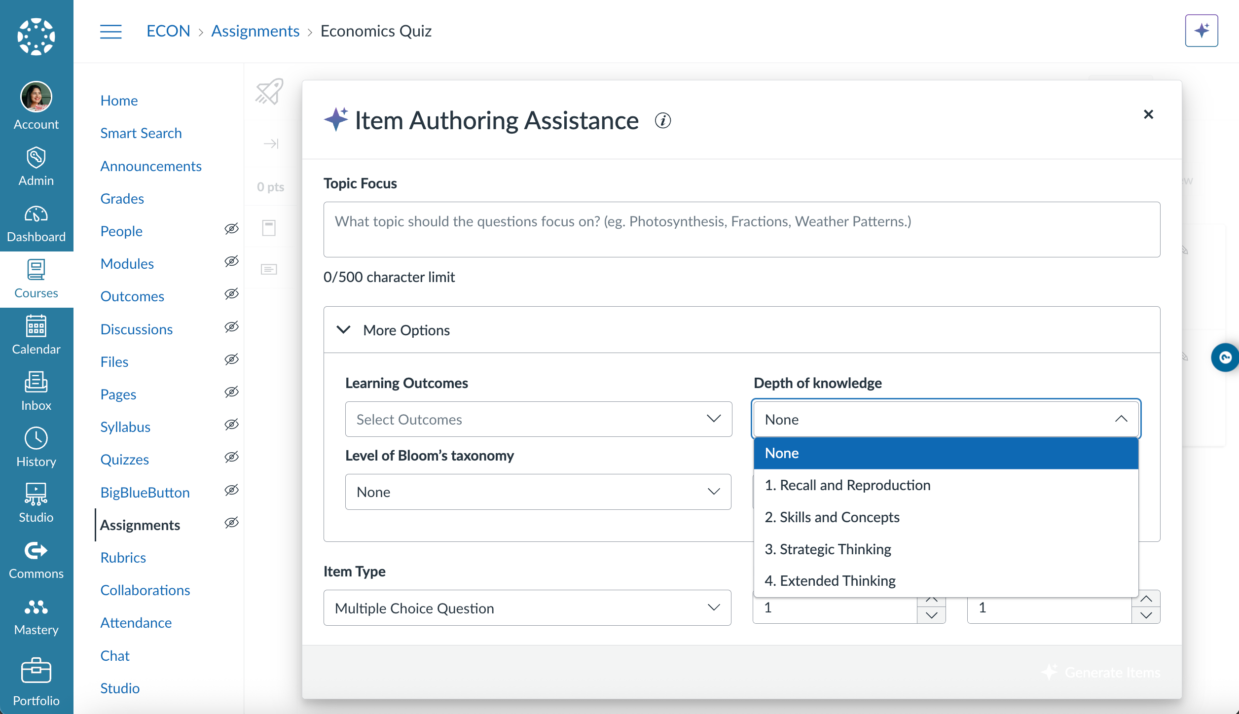 screenshot of IgniteAI Item Authoring Assistance
