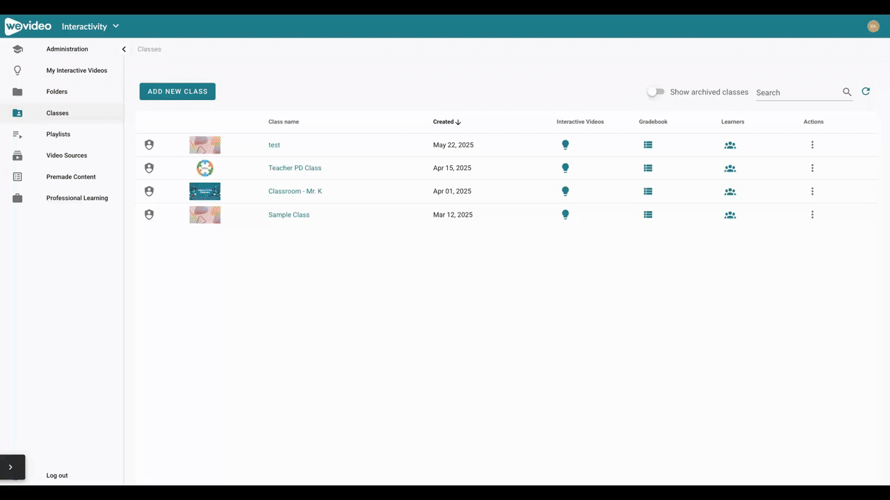 Interactivity Screen view within WeVideo