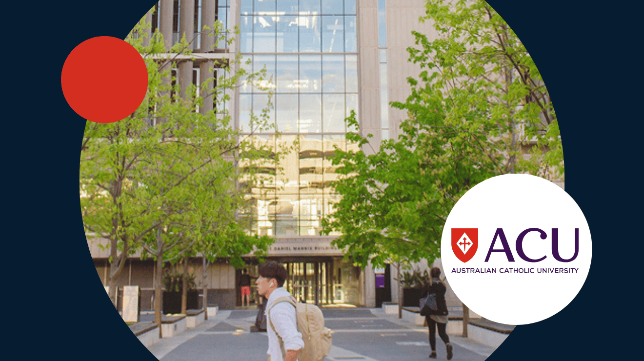 An image of ACU's Melbourne campus and the ACU logo