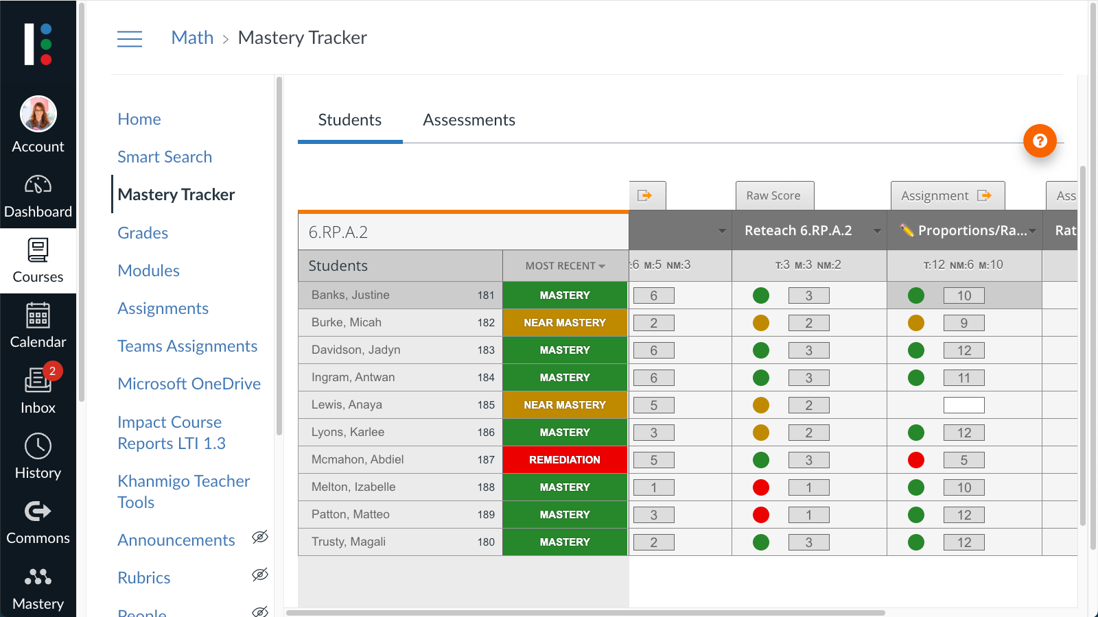 Mastery Tracker Canvas Assignment