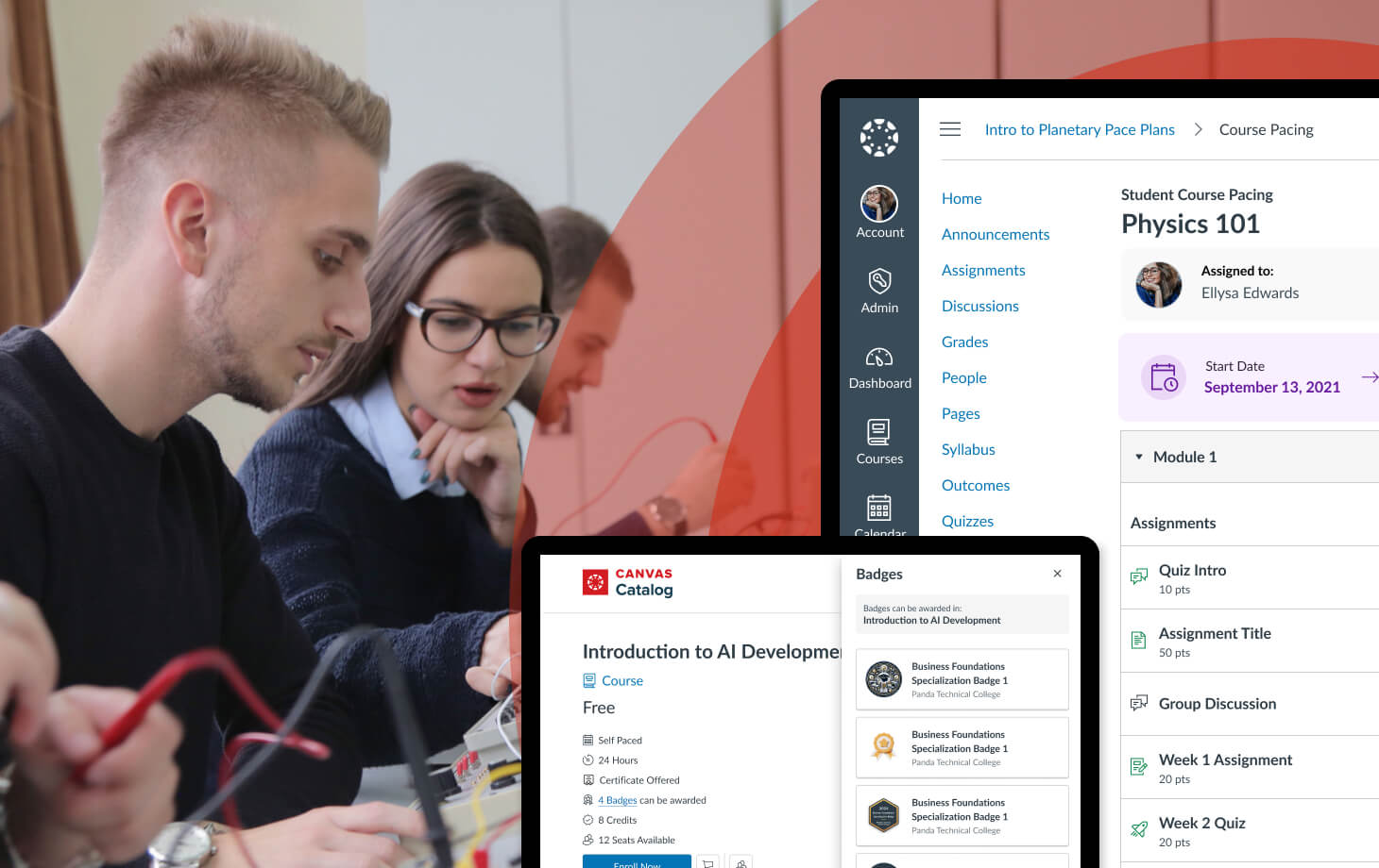 people looking at a tablet screen with a product preview