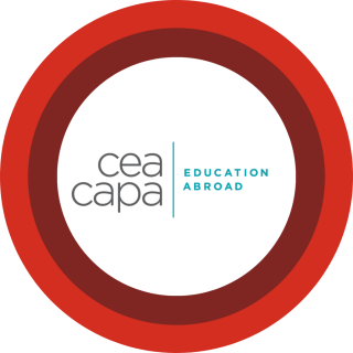 CEA CAPA logo centered on red and maroon concentric rings.