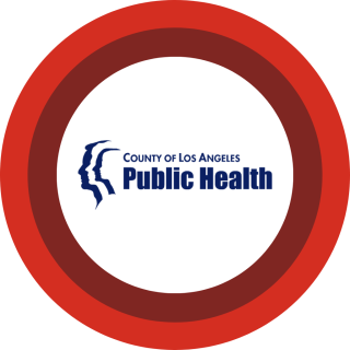 LA County Department of Public Health logo centered on red and maroon concentric rings.