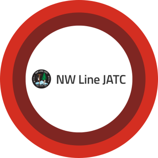 NW Line JATC logo centered on red and maroon concentric rings.
