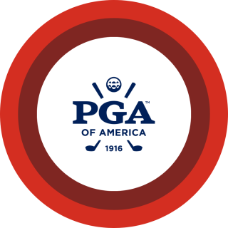 PGA of America logo centered on red and maroon concentric rings.