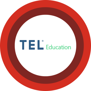 Tel education logo centered on red and maroon concentric rings.