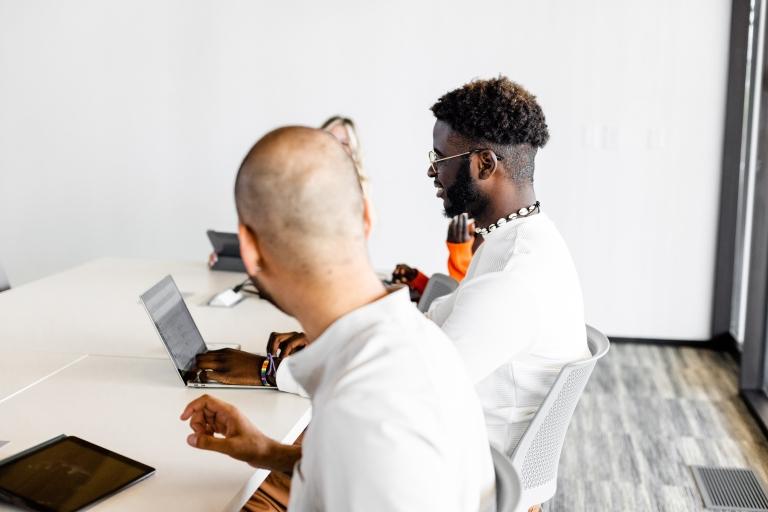 Professionals working on laptops