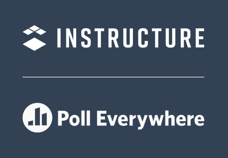 Instructure and Poll Everywhere white logo lockup on navy blue background