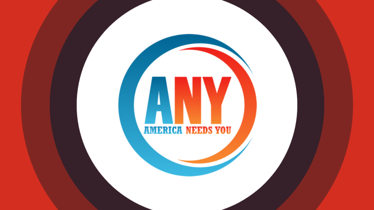America Needs You logo centered on red and maroon concentric rings.