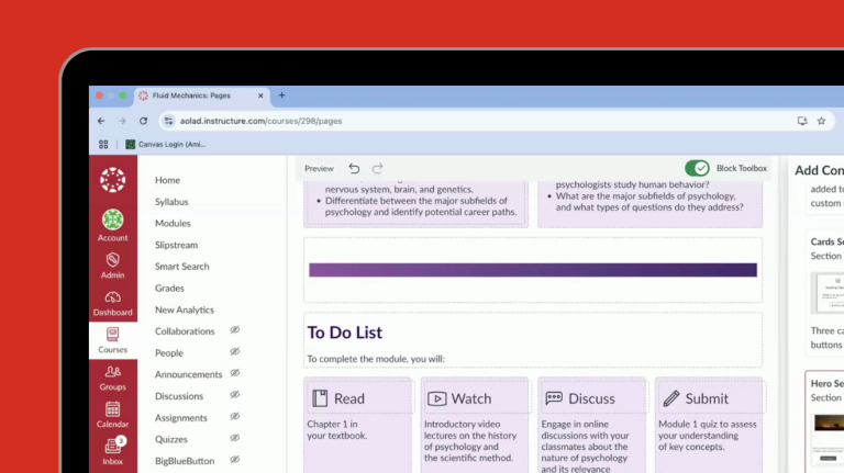 A laptop screen showing an interface of Canvas.