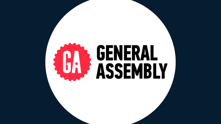 General Assembly logo centered on white circle on a dark blue background