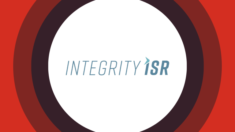 Integrity ISR logo centered on red and maroon concentric rings.