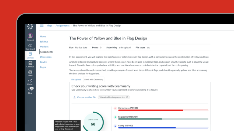 Screenshot of Grammarly Writing Score Integration with Canvas