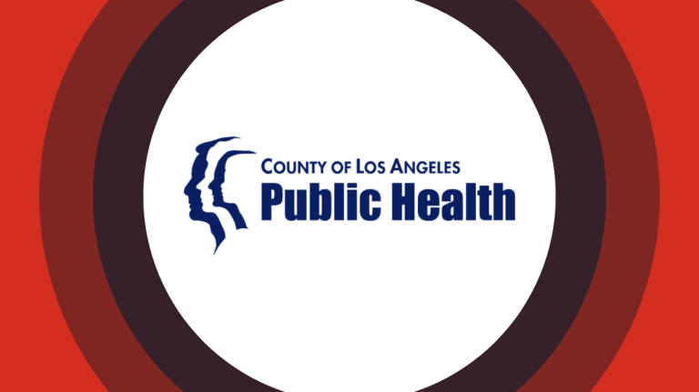 LA County Department of Public Health logo centered on red and maroon concentric rings.
