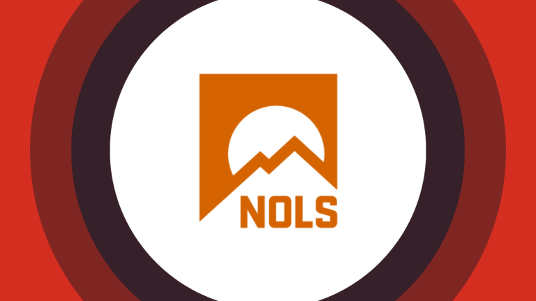 NOLS logo centered on red and maroon concentric rings.