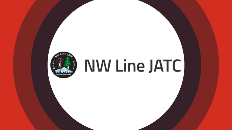NW Line JATC logo centered on red and maroon concentric rings.
