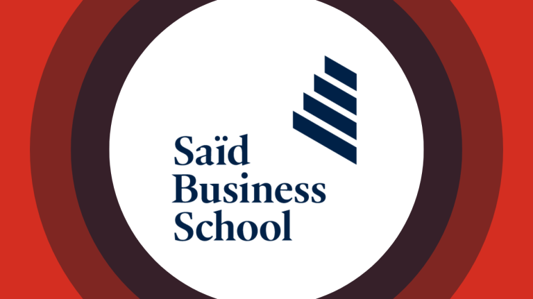 Logo of the Saïd Business School featuring a modern design with Arabic and English text.
