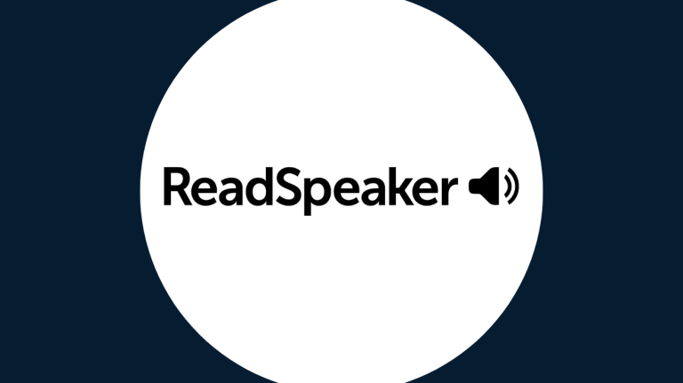 “ReadSpeaker logo with a speaker icon on a white circle background