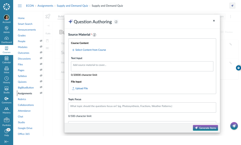 a screenshot of question authoring assistance