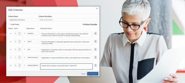 A professor using Canvas Studio to grade