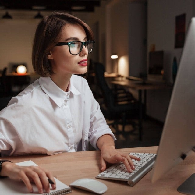 woman using computer