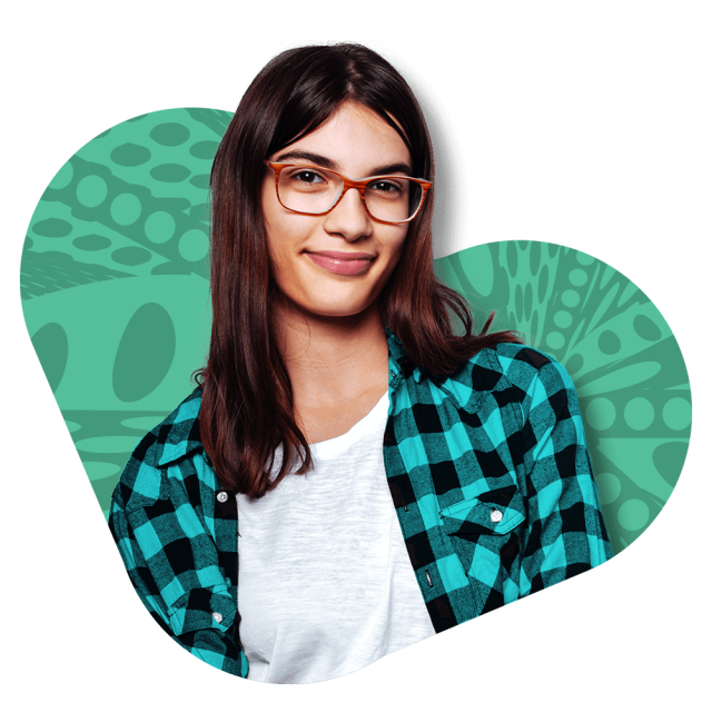 Student in front of illustrated background