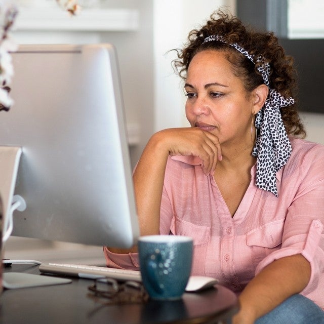 woman using computer
