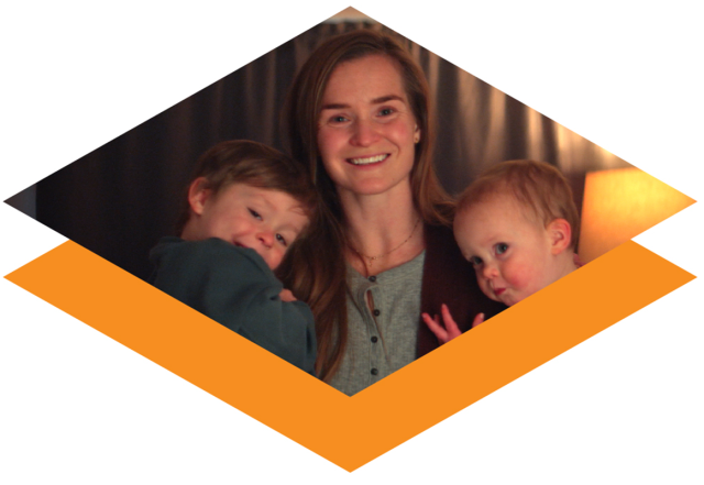 Smiling Mother with 2 kids