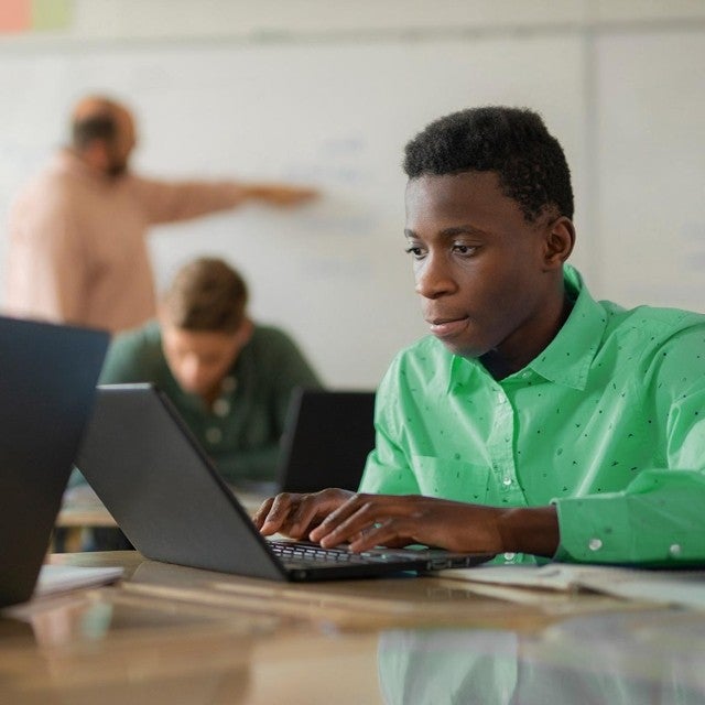 Student working on laptop