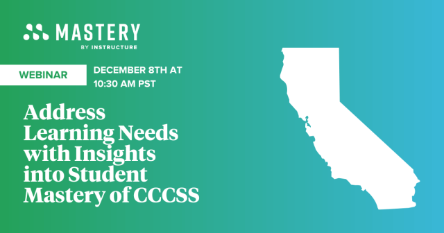 Webinar | Mastery View Predictive Assessments for California Blue Green background with California state