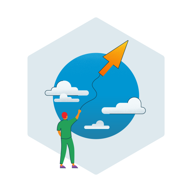 Arrow in clouds icon