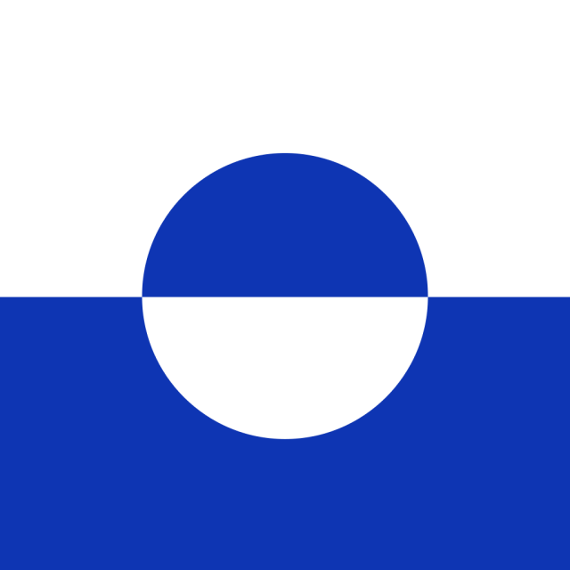 A circle that is half white and half blue