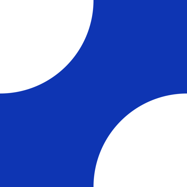 A blue square with two white circles in the corners