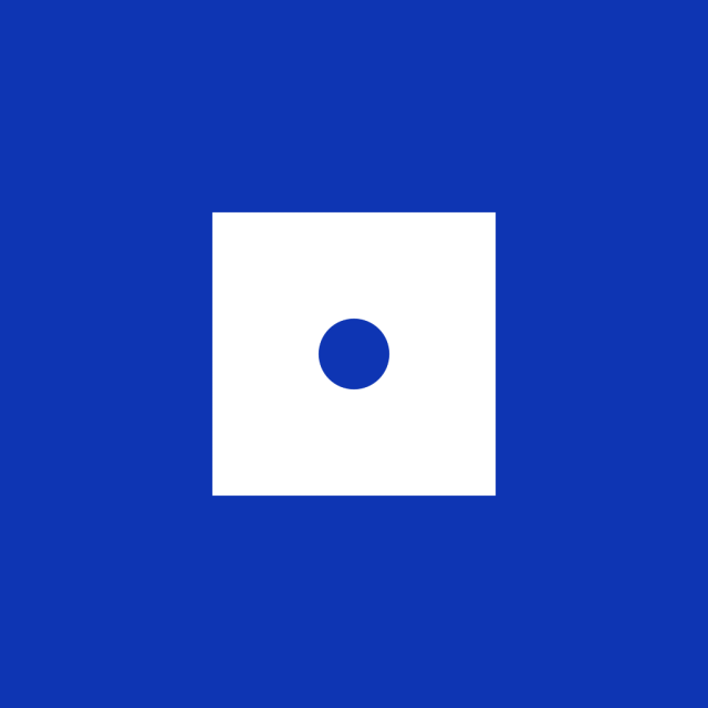 A blue dot inside of a white square inside of a blue square