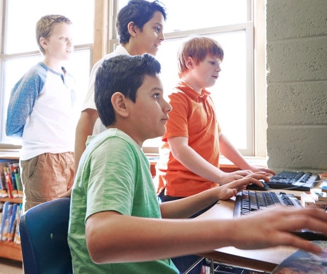 Students working together in a classroom