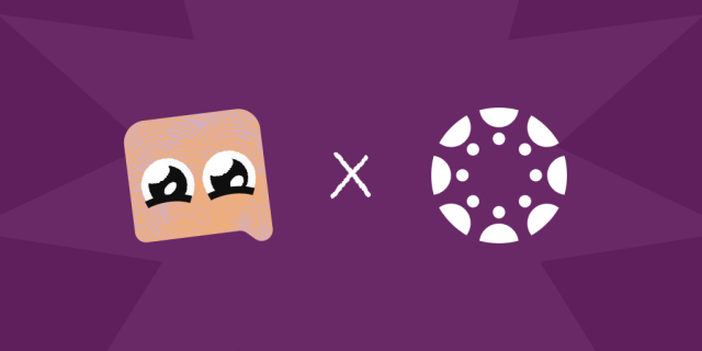 The Khanmigo X Canvas logos in front of a purple background