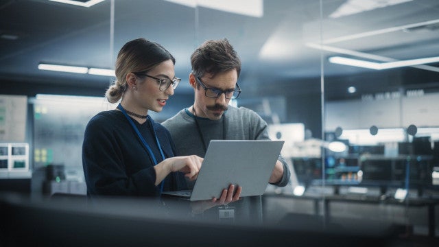 Technology professionals working on a laptop